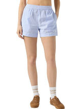 Meave shorts pull up in cotone seersucker con stampa a righe azzurre
