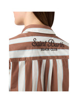 Camicia Brigitte in cotone a righe marroni con ricamo Sport Club
