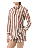 Camicia Brigitte in cotone a righe marroni con ricamo Sport Club