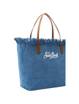 Borsa City regular in tessuto denim con frange