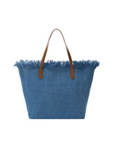 Borsa City regular in tessuto denim con frange