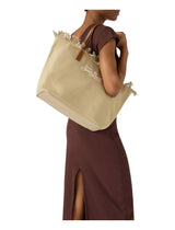 Borsa City regular in canvas beige con frange