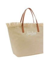 Borsa City regular in canvas beige con frange