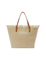 Borsa City regular in canvas beige con frange