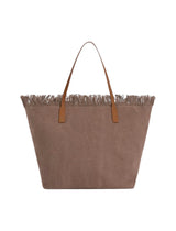 Borsa City regular in canvas marrone con frange