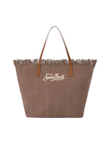 Borsa City regular in canvas marrone con frange