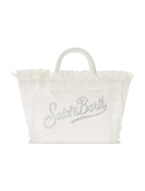 Borsa Colette in canvas bianca con logo in strass