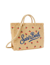 Borsa Colette in tessuto effetto paglia con ricami ciliegie