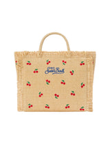 Borsa Colette in tessuto effetto paglia con ricami ciliegie
