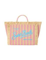 Borsa Colette in tessuto effetto paglia a righe con logo ricamato