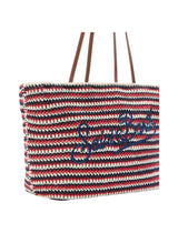 Borsa Tote Crochet a righe blu e rosse con logo ricamato