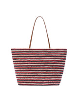 Borsa Tote Crochet a righe blu e rosse con logo ricamato