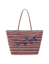 Borsa Tote Crochet a righe blu e rosse con logo ricamato