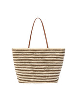 Borsa Tote Crochet a righe beige e marroni con logo ricamato