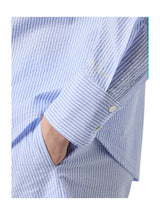 Camicia Cristal in seersucker a righe azzurre con ricami