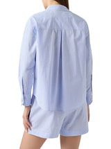 Camicia Cristal in seersucker a righe azzurre con ricami