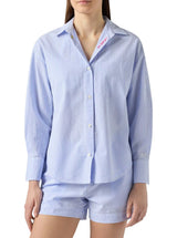Camicia Cristal in seersucker a righe azzurre con ricami