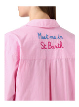 Camicia Cristal in cotone a righe rosa con ricamo Meet Me In Saint Barth