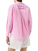Camicia Cristal in cotone a righe rosa con ricamo Meet Me In Saint Barth