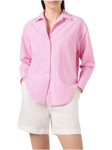 Camicia Cristal in cotone a righe rosa con ricamo Meet Me In Saint Barth