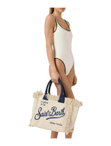 Borsa Vanity regular beige in canvas con frange