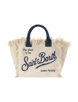 Borsa Vanity regular beige in canvas con frange