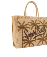 Borsa Vanity regular effetto paglia con ricamo palme